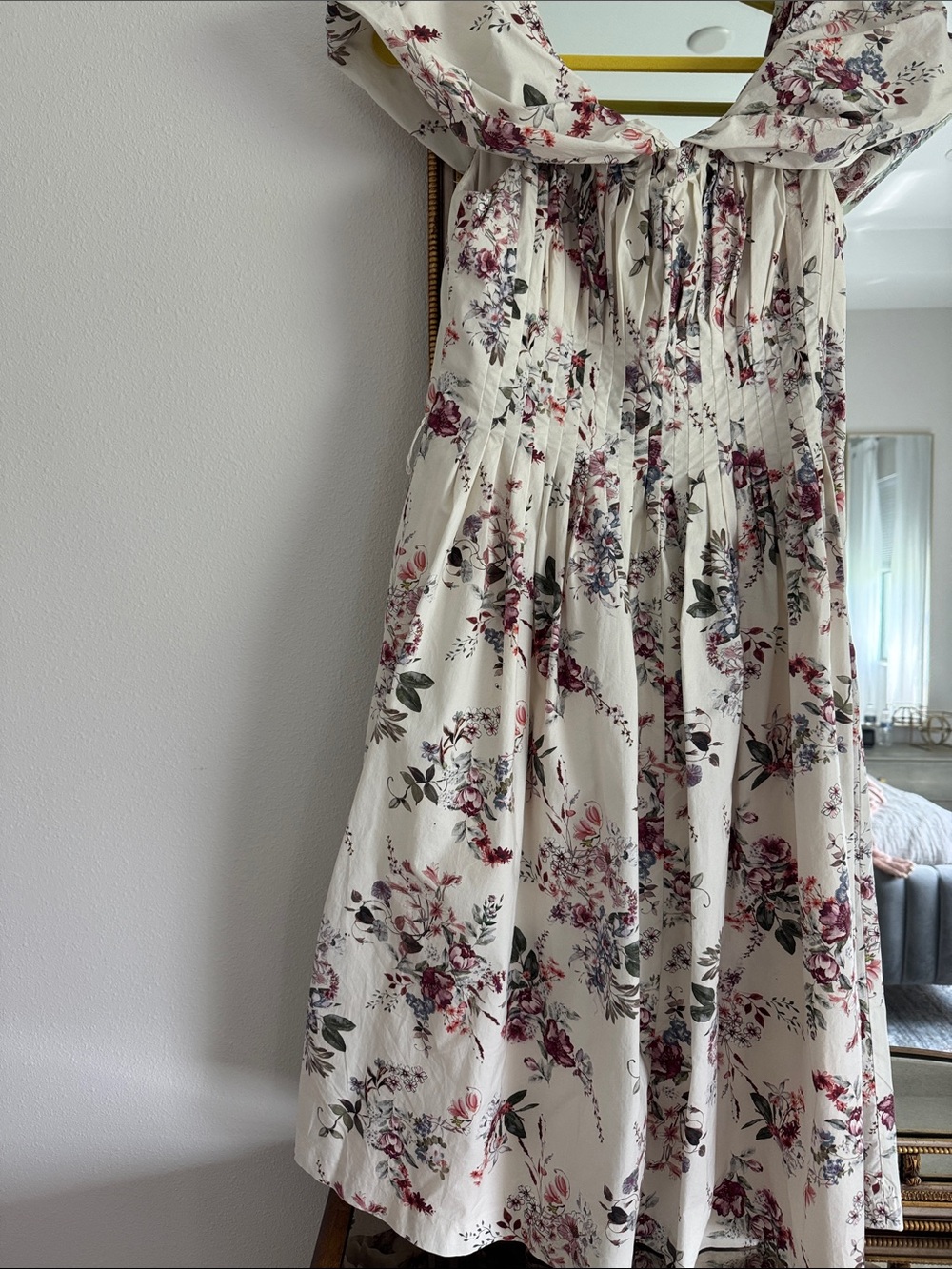 ANTONIO MELANI Cream Midi dress with Burgundy & Green Floral Print
